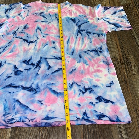 Vtg Next Exit Tie Dye S/S Tee Shirt One Size Single Stitch White Pink Blue 90s - Picture 3 of 9
